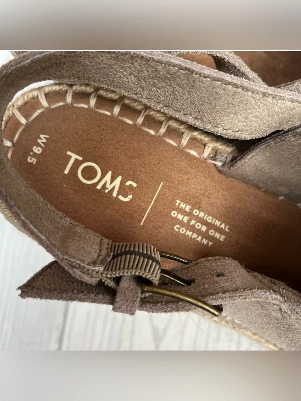 TOMS Monica Wedge Espadrille Sandals Desert Taupe Suede Size 9.5 M